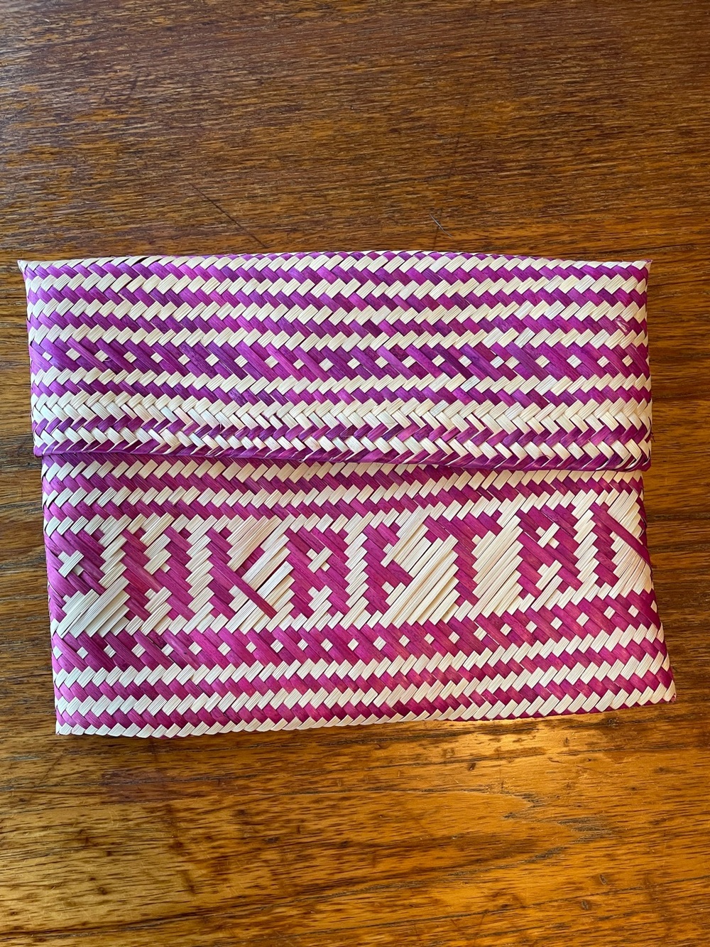 Woven Pink & White Fold-Over Clutch